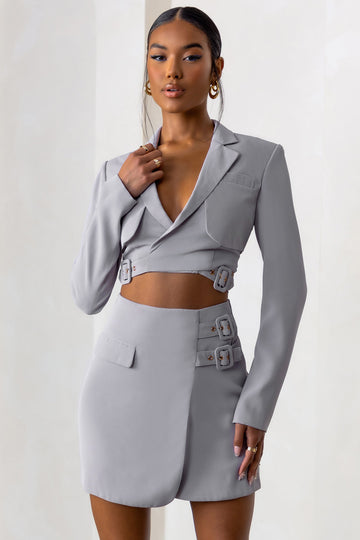 Jet Set Dove Grey Belt Strap Pocket Detail Mini Skirt